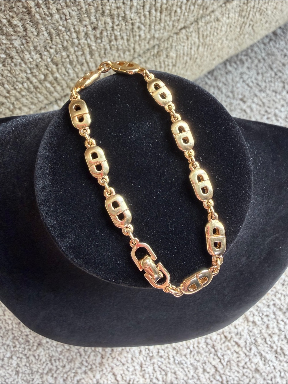 Vintage Christian Dior Triple Gold Plated CD Logo Link Bracelet 6.75”